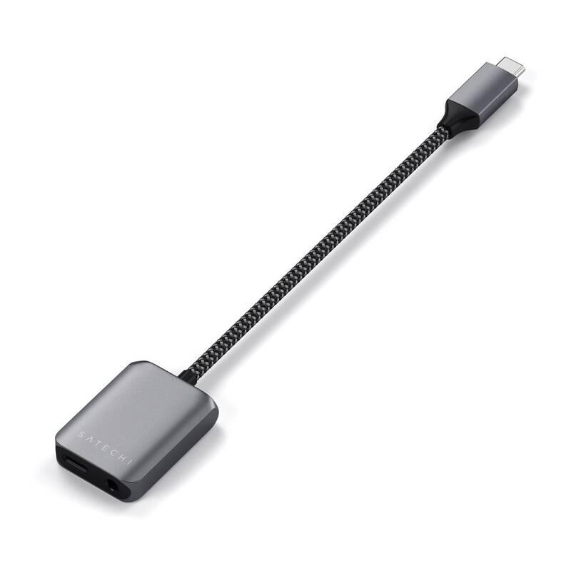 Redukce Satechi USB-C Jack 3.5mm, USB-C PD 30W šedá
