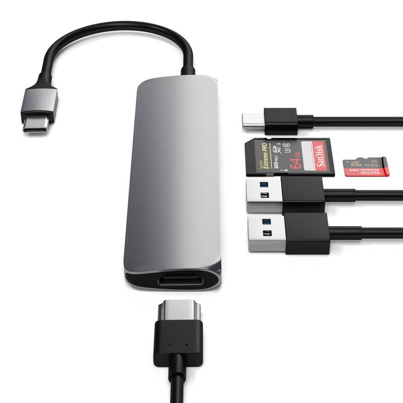 USB Hub Satechi USB-C Slim Multimedia Adapter V2 šedá, USB, Hub, Satechi, USB-C, Slim, Multimedia, Adapter, V2, šedá