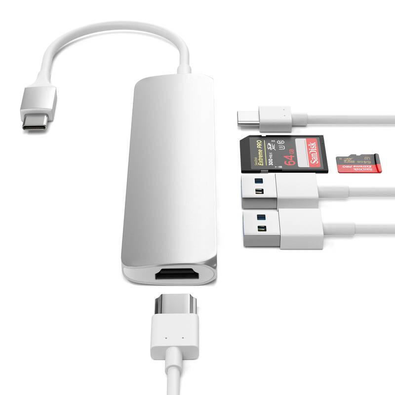 USB Hub Satechi USB-C Slim Multimedia Adapter V2 stříbrná, USB, Hub, Satechi, USB-C, Slim, Multimedia, Adapter, V2, stříbrná