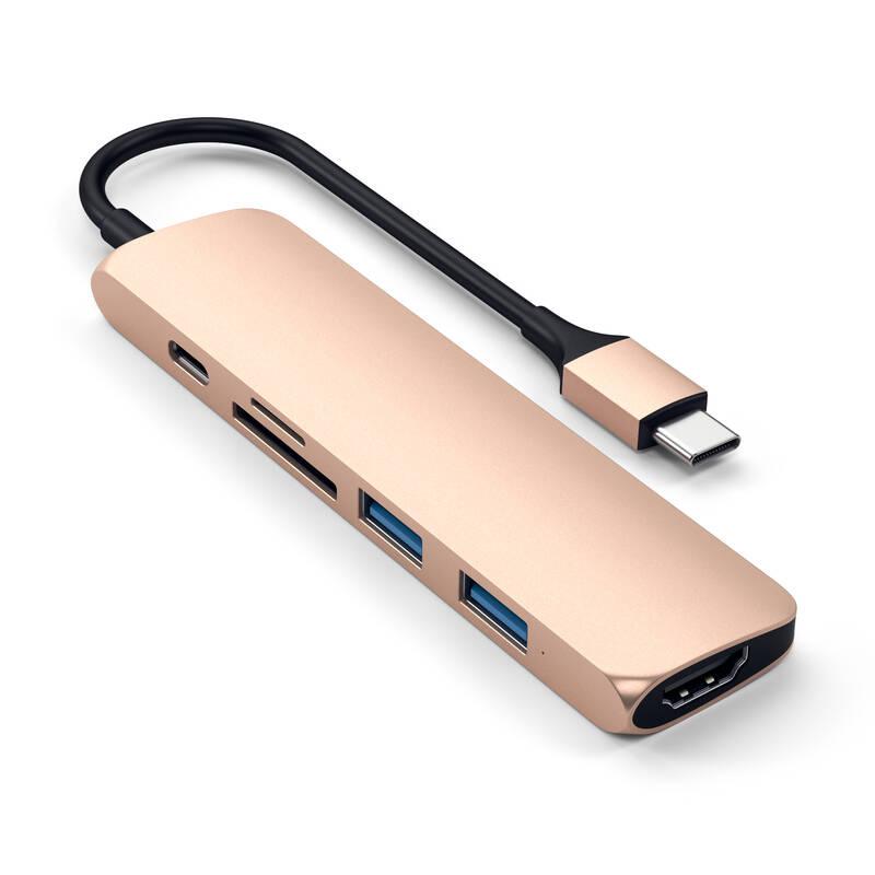 USB Hub Satechi USB-C Slim Multimedia Adapter V2 zlatá