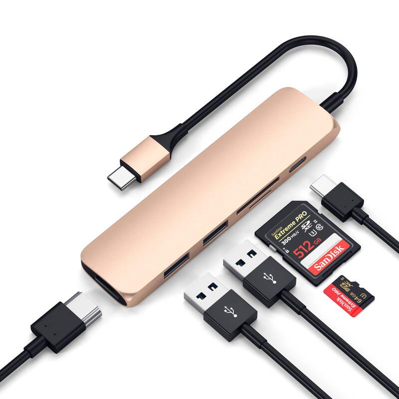 USB Hub Satechi USB-C Slim Multimedia Adapter V2 zlatá