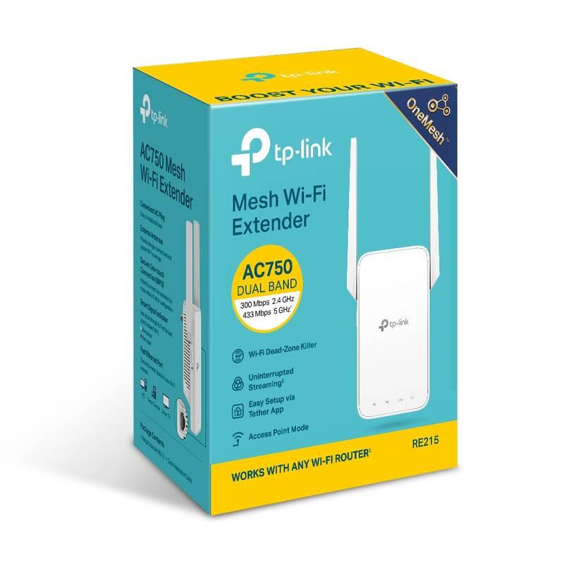 WiFi extender TP-Link RE215 AC750 bílý, WiFi, extender, TP-Link, RE215, AC750, bílý