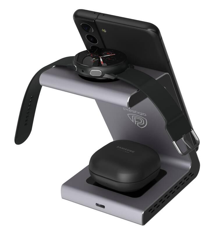 Bezdrátová nabíječka Prestigio ReVolt A9 3v1 černá stříbrná