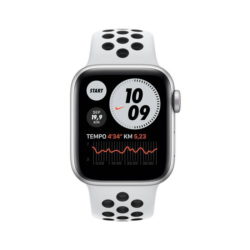 Chytré hodinky Apple Watch Nike SE GPS Cellular, 40mm pouzdro ze stříbrného hliníku - platinový černý sportovní řemínek Nike