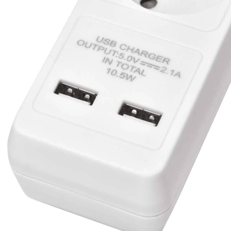 Kabel prodlužovací EMOS 2m, 3 zásuvky 2x USB bílý