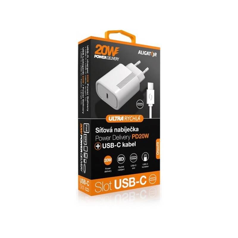 Nabíječka do sítě Aligator USB-C PD 20W USB-C kabel bílá
