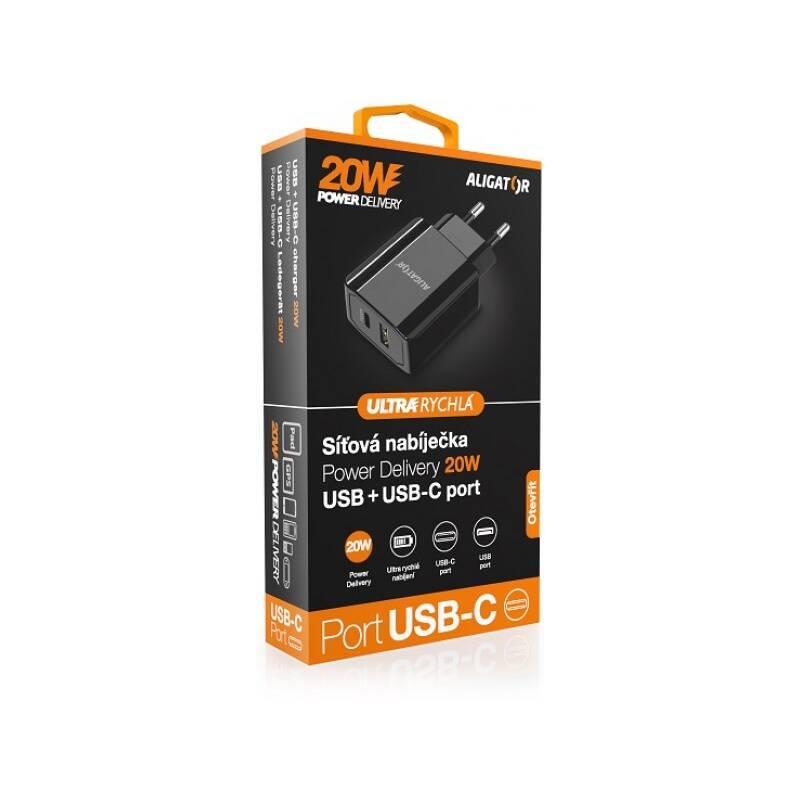 Nabíječka do sítě Aligator USB, USB-C PD 20W černá