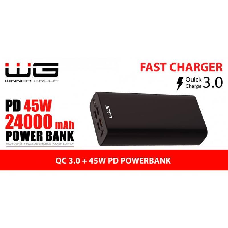 Powerbank WG 24000 mAh USB-C PD 45W QC 3.0 černá