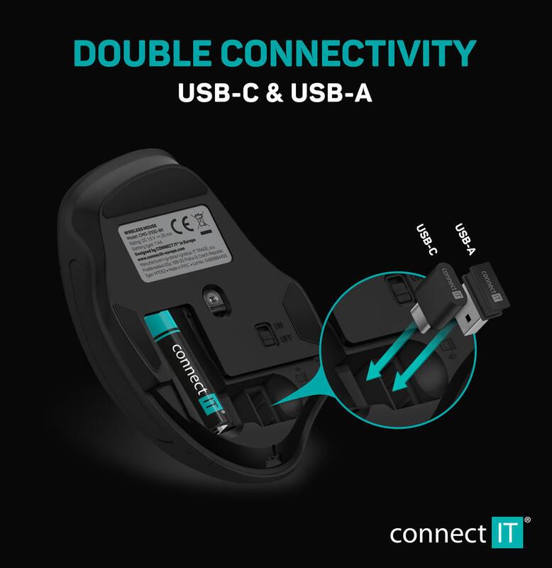 Myš Connect IT Dual SmartSwitch USB USB-C černá