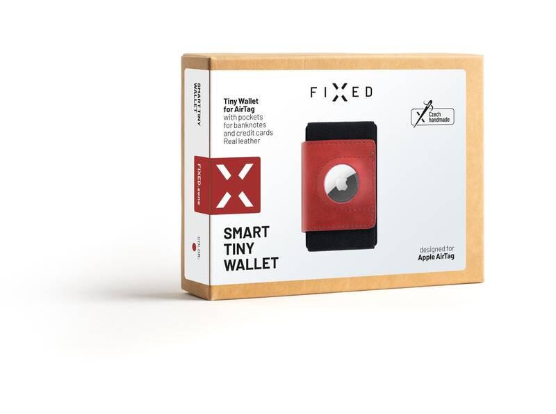 Peněženka FIXED Tiny Wallet pro AirTag z pravé hovězí kůže červená