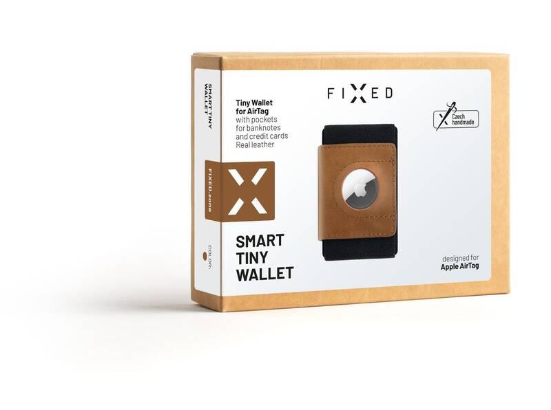 Peněženka FIXED Tiny Wallet pro AirTag z pravé hovězí kůže hnědá