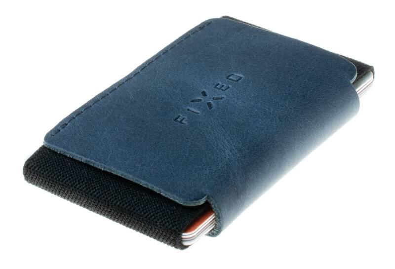 Peněženka FIXED Tiny Wallet pro AirTag z pravé hovězí kůže modrá