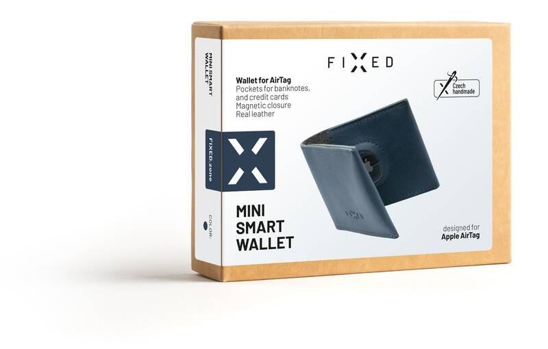 Peněženka FIXED Wallet pro AirTag z pravé hovězí kůže modrá