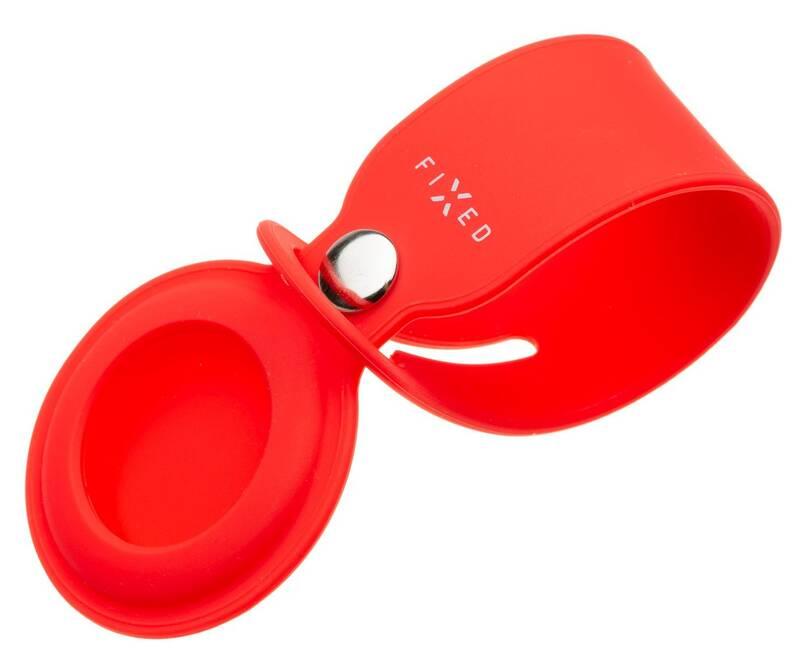 Pouzdro FIXED Silky pro Apple AirTag s popruhem červené