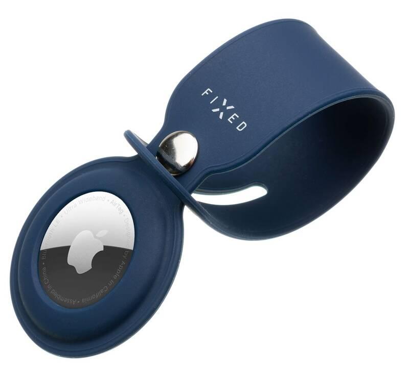 Pouzdro FIXED Silky pro Apple AirTag s popruhem modré