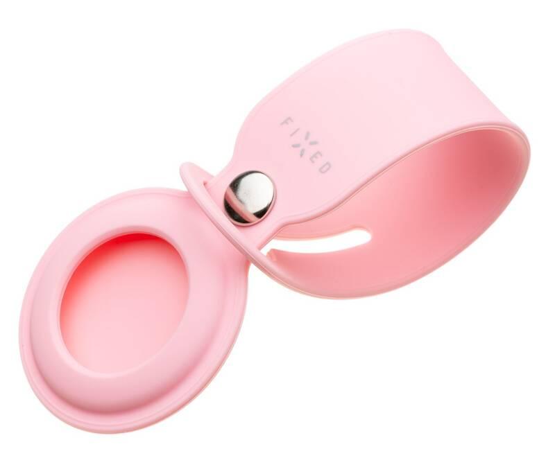 Pouzdro FIXED Silky pro Apple AirTag s popruhem růžové