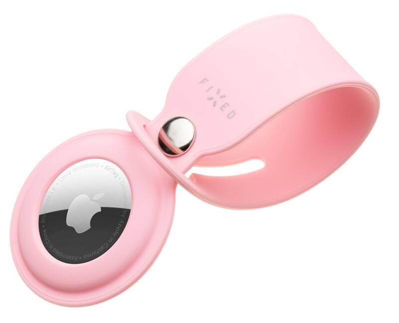 Pouzdro FIXED Silky pro Apple AirTag s popruhem růžové