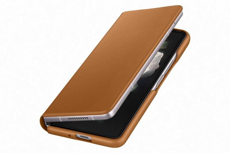 Pouzdro na mobil flipové Samsung Leather Flip Cover Galaxy Z Fold3 hnědé