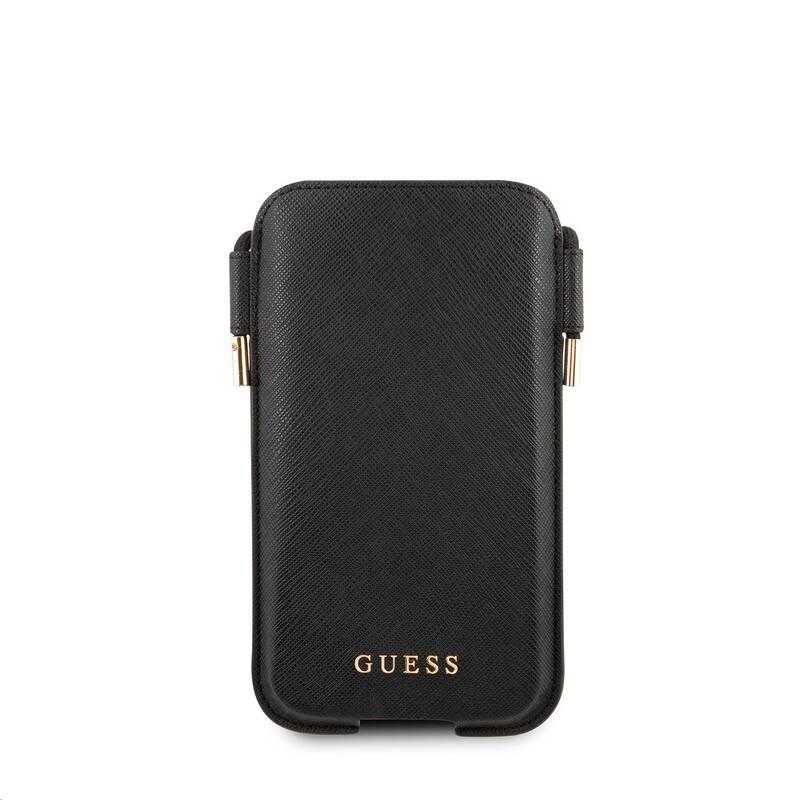 Pouzdro na mobil Guess Saffiano Pouch Script Logo S M černé