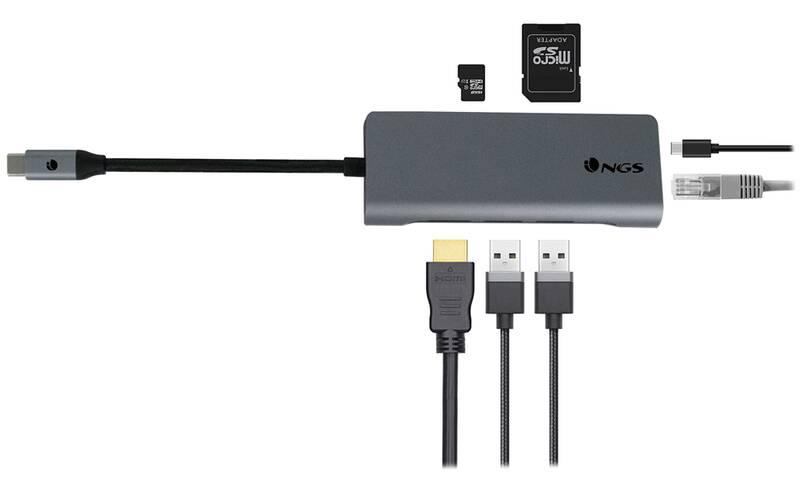 USB Hub NGS WONDER USB-C HDMI, 2x USB 3.0, RJ-45, USB-C, SD, micro SD šedý, USB, Hub, NGS, WONDER, USB-C, HDMI, 2x, USB, 3.0, RJ-45, USB-C, SD, micro, SD, šedý