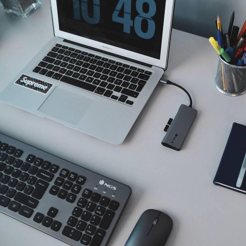 USB Hub NGS WONDER USB-C HDMI, 2x USB 3.0, RJ-45, USB-C, SD, micro SD šedý