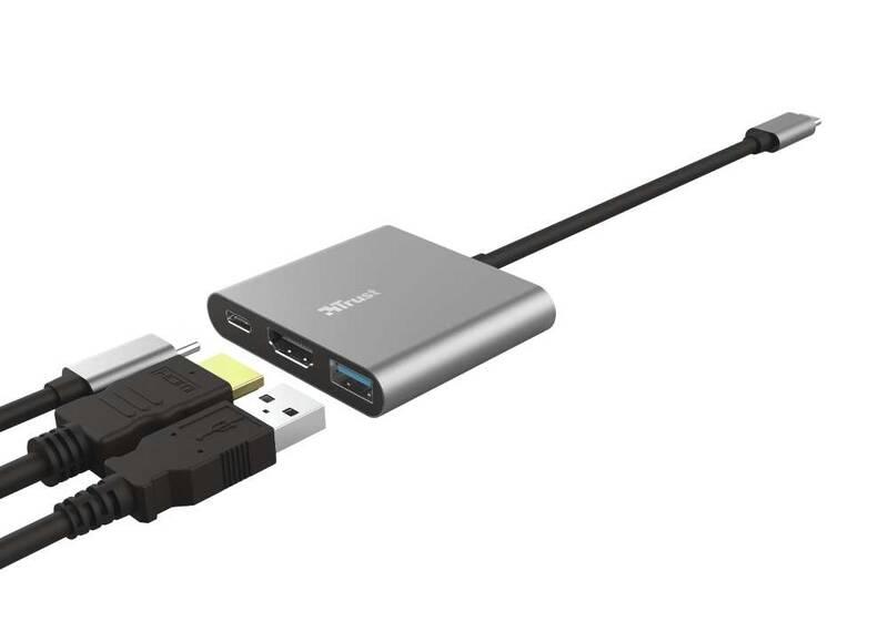 USB Hub Trust Dalyx 3v1 USB-C USB, HDMI, USB-C PD 100W šedý