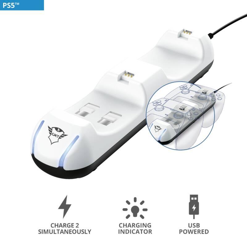 Dokovací stanice Trust GXT 251 Duo Charging Dock pro PS5 bílá, Dokovací, stanice, Trust, GXT, 251, Duo, Charging, Dock, pro, PS5, bílá