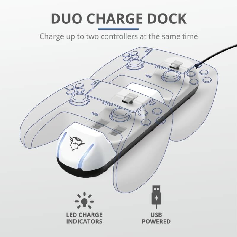 Dokovací stanice Trust GXT 251 Duo Charging Dock pro PS5 bílá, Dokovací, stanice, Trust, GXT, 251, Duo, Charging, Dock, pro, PS5, bílá