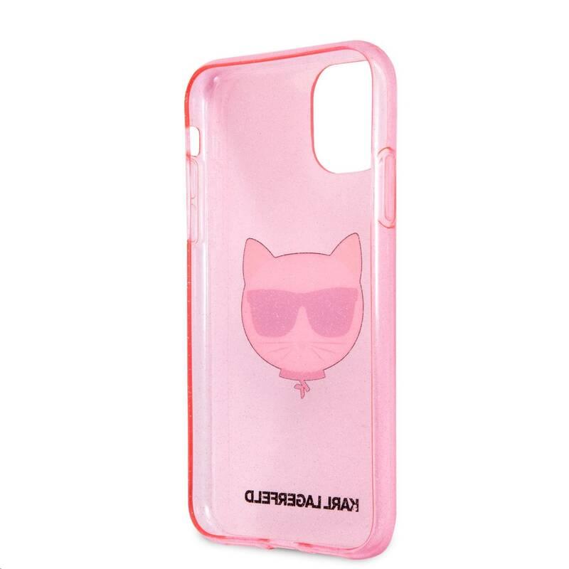 Kryt na mobil Karl Lagerfeld Choupette Head Glitter na Apple iPhone 11 růžový