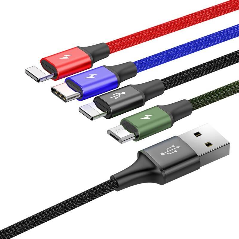 Kabel Baseus 4v1, USB USB-C, 2x Lightning, Micro USB, 1,2m černý