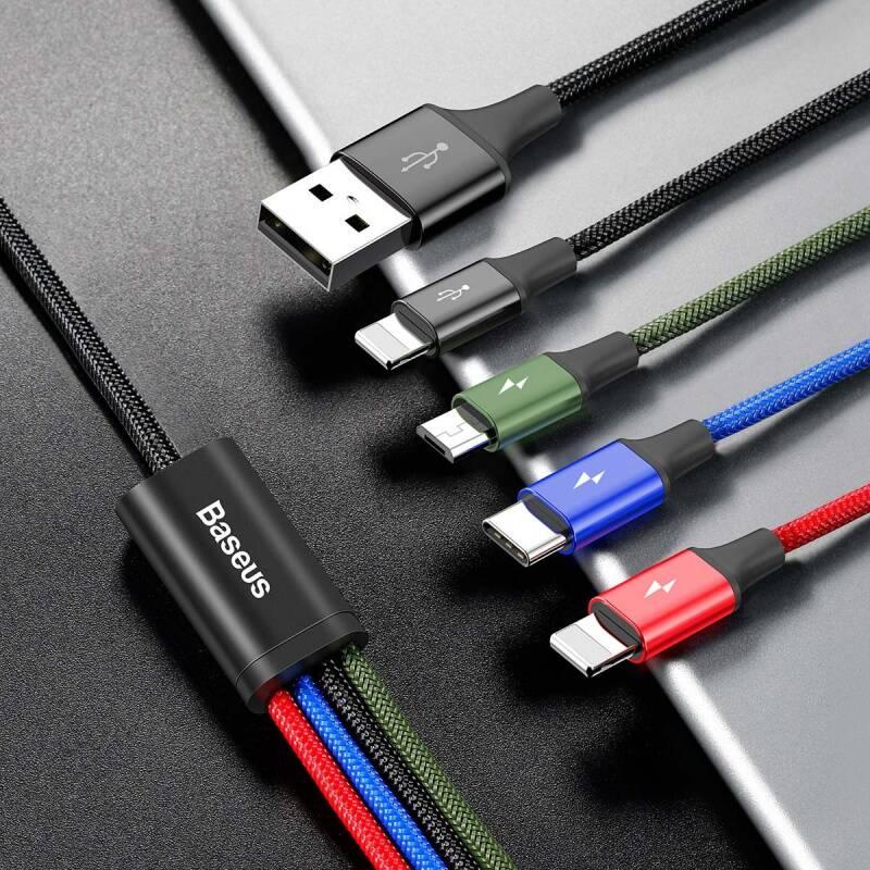 Kabel Baseus 4v1, USB USB-C, 2x Lightning, Micro USB, 1,2m černý