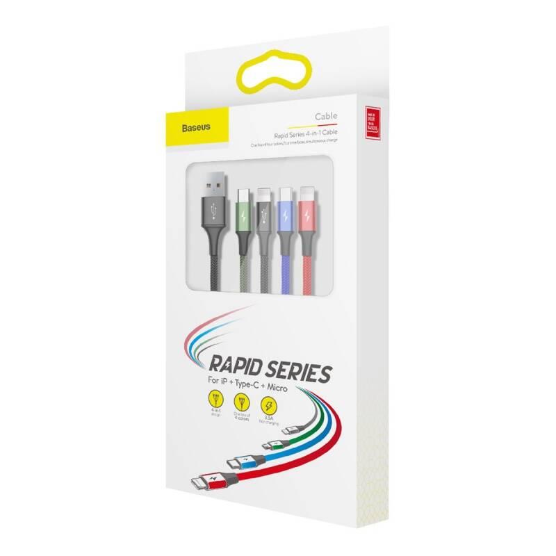 Kabel Baseus 4v1, USB USB-C, 2x Lightning, Micro USB, 1,2m černý, Kabel, Baseus, 4v1, USB, USB-C, 2x, Lightning, Micro, USB, 1,2m, černý