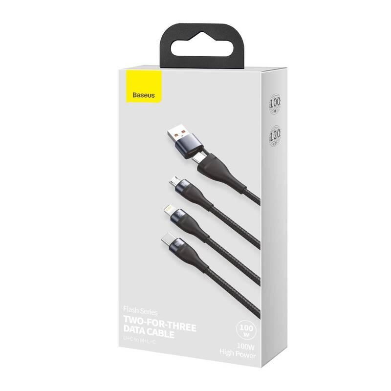 Kabel Baseus Flash Series 3v2, USB USB-C na MicroUSB Lightning USB-C 100W, 1,2m černý