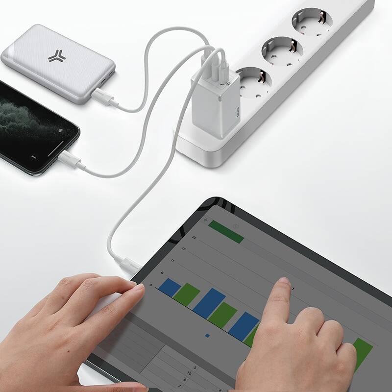 Nabíječka do sítě Baseus GaN 1x USB, 2x USB-C, 65W bílá