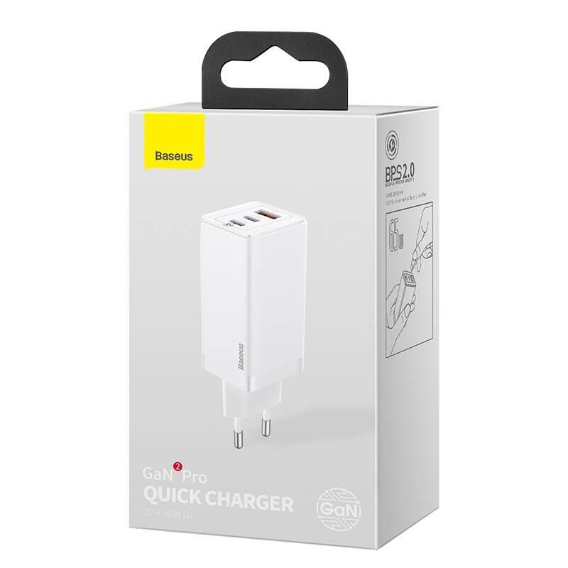 Nabíječka do sítě Baseus GaN 1x USB, 2x USB-C, 65W bílá