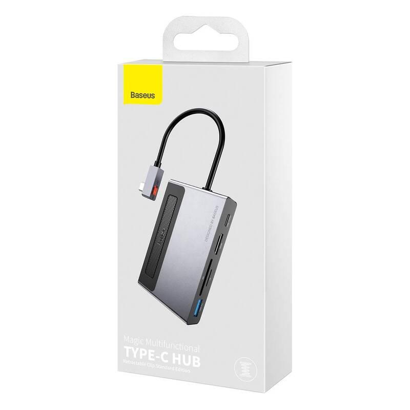 USB Hub Baseus Magic USB-C 4K HDMI, USB 3.0, SD TF, 3.5mm Audio, USB-C PD, 100W šedý