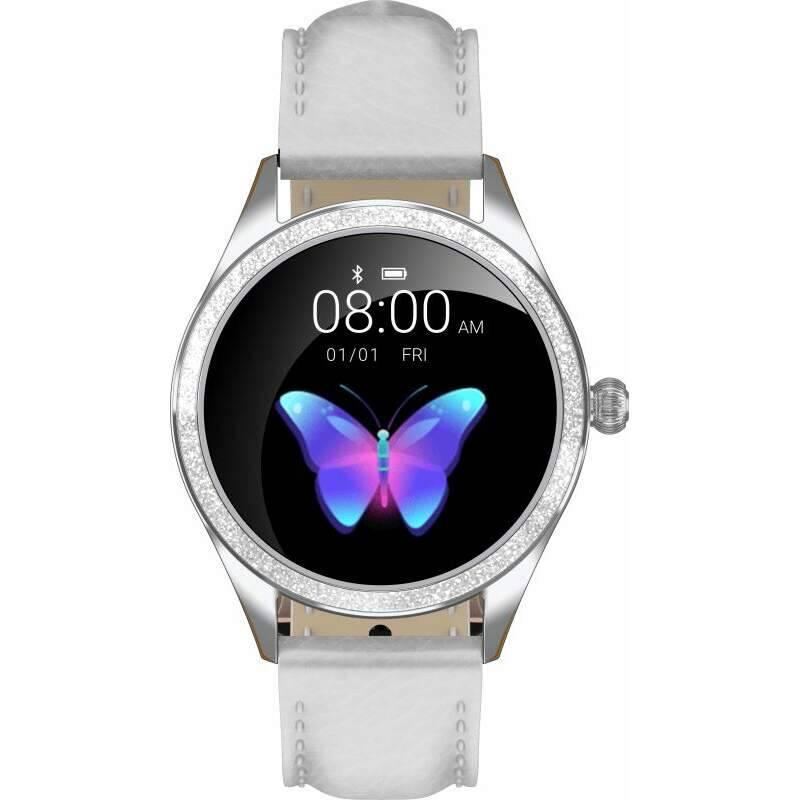 Chytré hodinky ARMODD Candywatch Crystal 2 stříbrná s bílým koženým řemínkem