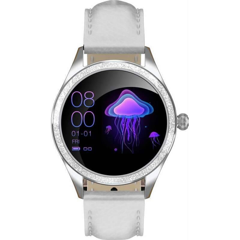 Chytré hodinky ARMODD Candywatch Crystal 2 stříbrná s bílým koženým řemínkem, Chytré, hodinky, ARMODD, Candywatch, Crystal, 2, stříbrná, s, bílým, koženým, řemínkem