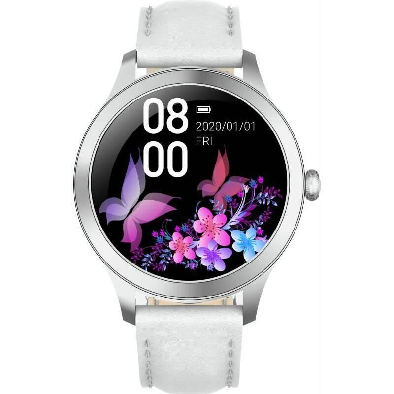 Chytré hodinky ARMODD Candywatch Premium 2 stříbrná s bílým koženým řemínkem