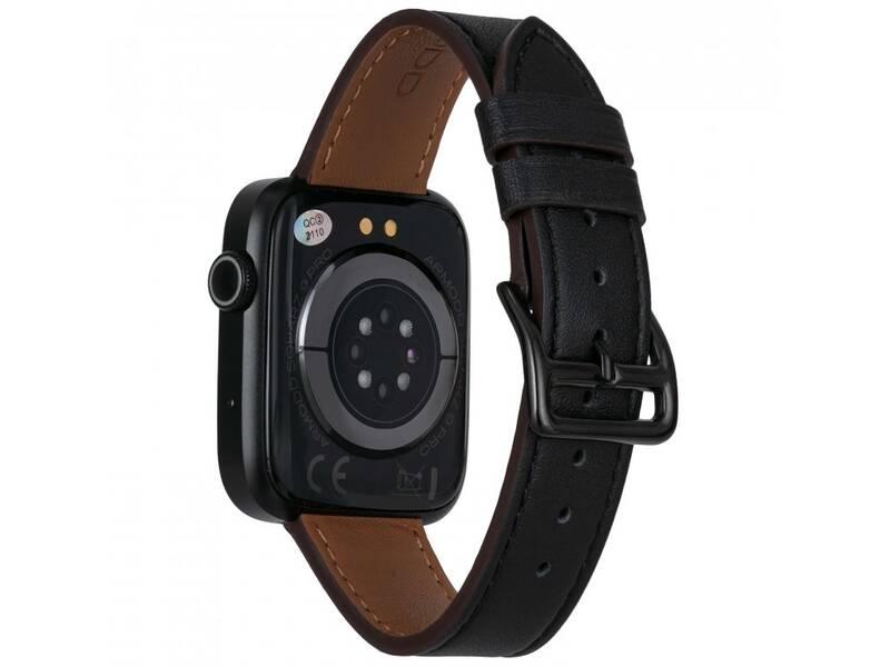 Chytré hodinky ARMODD Squarz 9 Pro - černá s černým koženým řemínkem silikonový řemínek