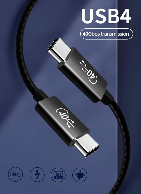 Kabel PremiumCord Thunderbolt 3, 40Gbps, USB4, 0,8m černý, Kabel, PremiumCord, Thunderbolt, 3, 40Gbps, USB4, 0,8m, černý
