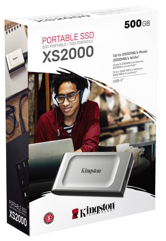 SSD externí Kingston XS2000 500GB stříbrný, SSD, externí, Kingston, XS2000, 500GB, stříbrný