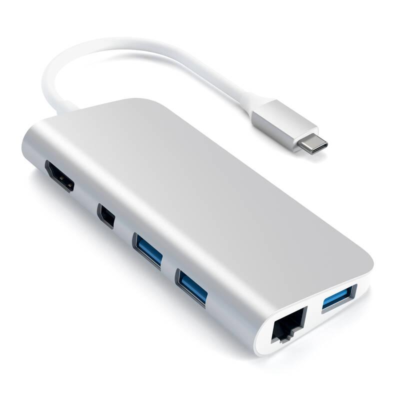 USB Hub Satechi Aluminium USB-C HDMI, USB-C, RJ45, 3x USB 3.0, SD, Micro SD, Mini DP stříbrný