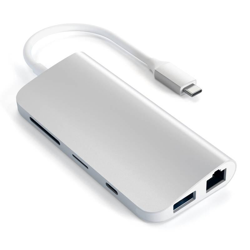 USB Hub Satechi Aluminium USB-C HDMI, USB-C, RJ45, 3x USB 3.0, SD, Micro SD, Mini DP stříbrný
