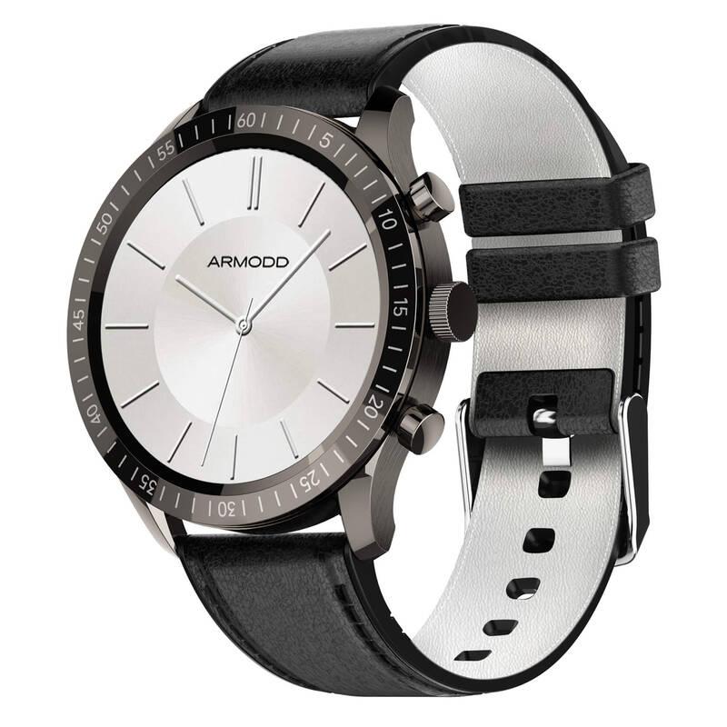 Chytré hodinky ARMODD Silentwatch 4 Lite - černá s černým koženým řemínkem silikonový řemínek