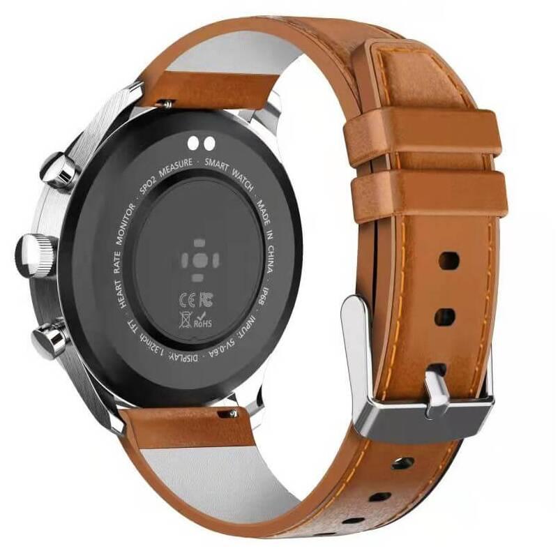 Chytré hodinky ARMODD Silentwatch 4 Lite - stříbrná s hnědým koženým řemínkem silikonový řemínek