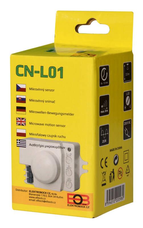Detektor pohybu Elektrobock CN-L01, mikrovlnné čidlo bílý