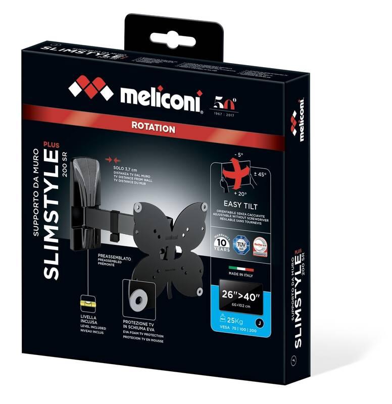 Držák TV Meliconi SlimStyle Plus 200 SR, polohovatelný pro ůhlopříčky 26" do 40", nosnost 25 kg černý
