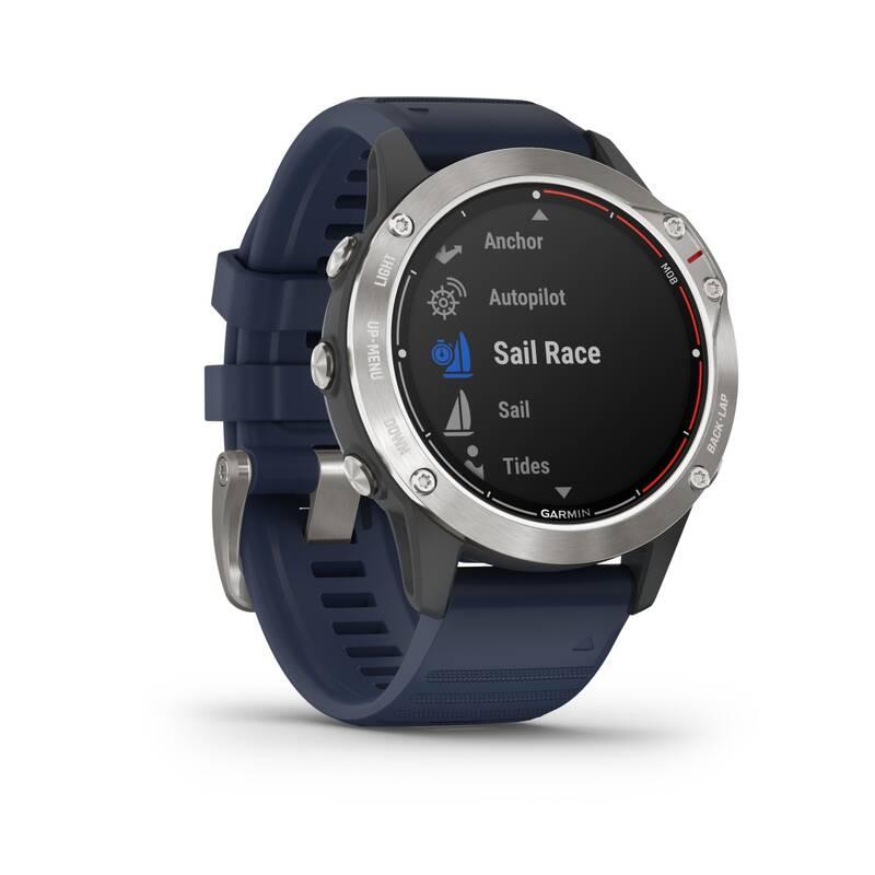GPS hodinky Garmin Quatix6 PRO Glass - Silver Blue Band