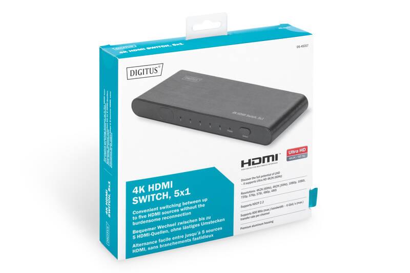 HDMI rozbočovač Digitus 4K HDMI Switch, 5x1, HDMI, rozbočovač, Digitus, 4K, HDMI, Switch, 5x1